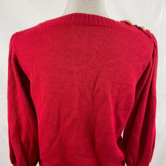 Stella Pardo Sweater S Red Leg of Mutton Sleeve Button Details - Picture 10 of 13